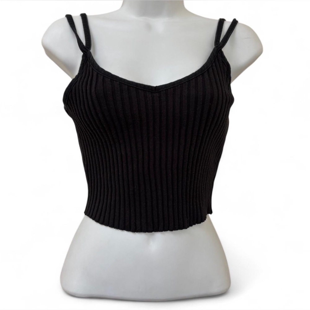 Charlotte Russe Black Ribbed Crop Camisole, Goth, Grunge, Biker, Black crop top